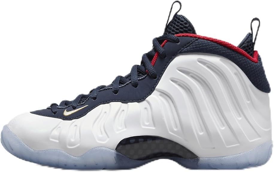 Nike Little Posite One Big Kids' Basketball Shoes (644791-403, Obsidian/University Red/Metallic Gold/White) Size 5.5
