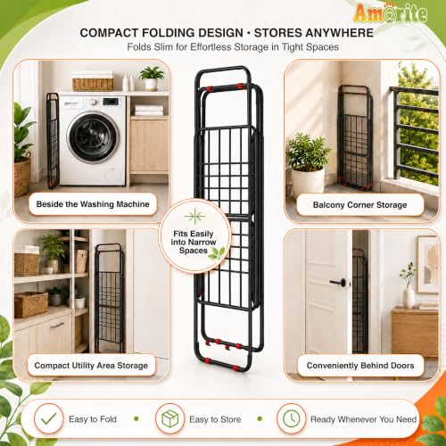 Image of Premium Steel Clothes Drying Stand | Foldable Cloth Dryer Stand, 3-Way Folding Design, Space-Saving Flat Folding Laundry Drying Rack for Indoor & Outdoor(Cross Design - 120 x 54 cm)- Black