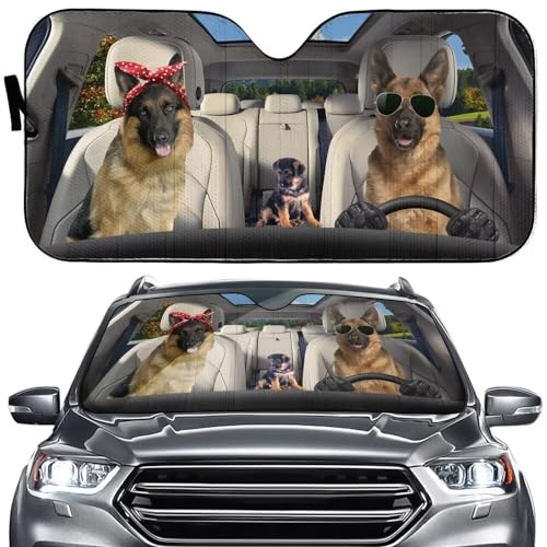 Car Front Windshield Sun Shade,Dog Driving Auto Sunshade for Car Truck SUV - Personalized Blocks Uv Rays Sun Visor Protector (57x27.5 Inches)