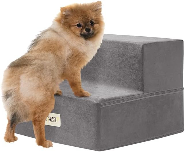 Friends Forever Milo Folding Dog Stairs for Indoor, Premium Foam Pet Steps, Safe, Comfortable Ladder, Helpful Ramp for Smaller and Older Pets, Machine Washable Removable Cover, 2 steps, Cocoa