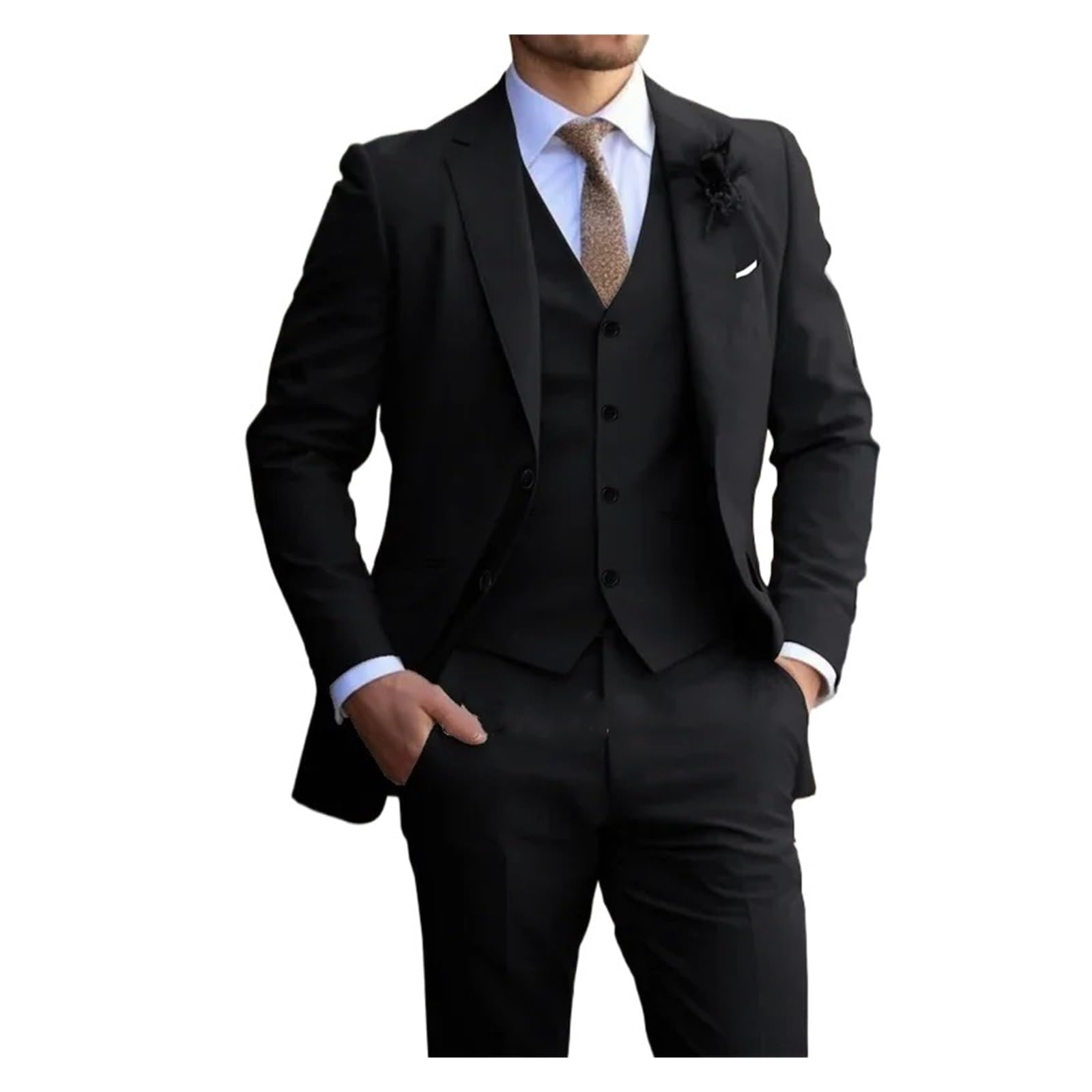 Traje De Padrino Trajes Elegantes for Hombre, diseño de Moda Delgado, Chaqueta de Boda for Novio, Chaleco, Pantalones, Ropa de Novio, Trajes de Fiesta y graduación(Black,XL)