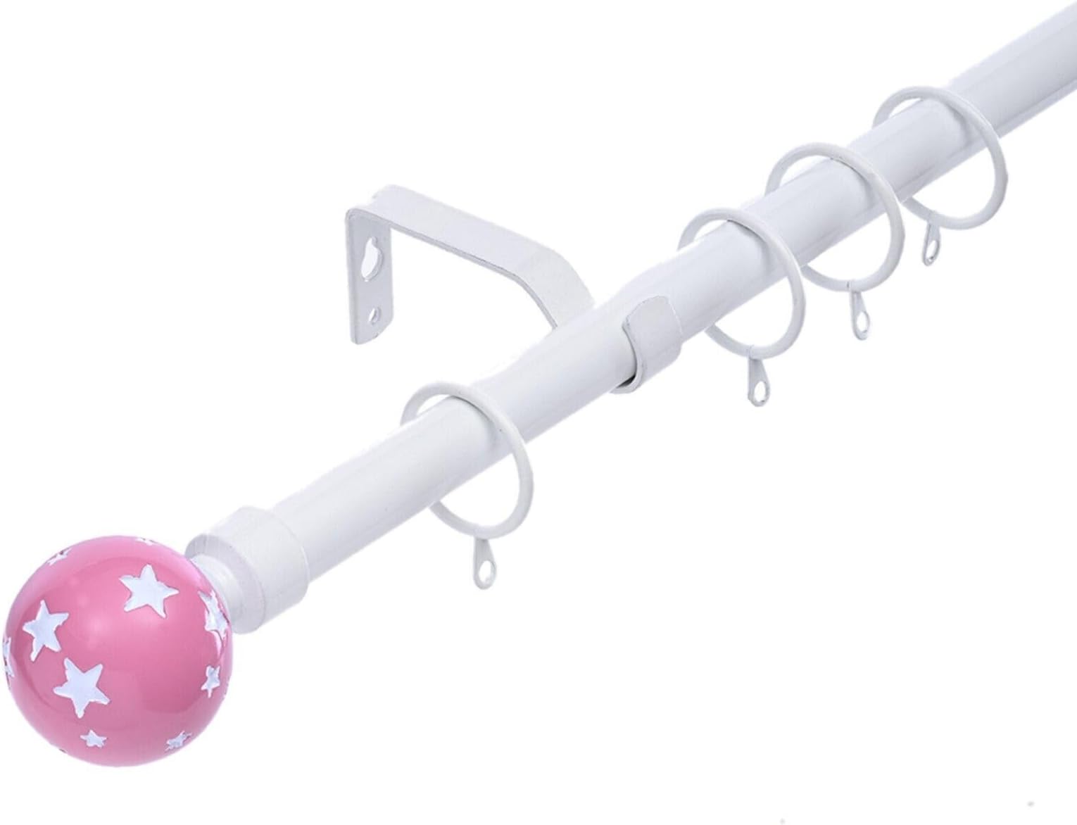 Painted Star Finial Extendable Kids Curtain Pole Easy Fit Ring Included, Pink 120-210 cm