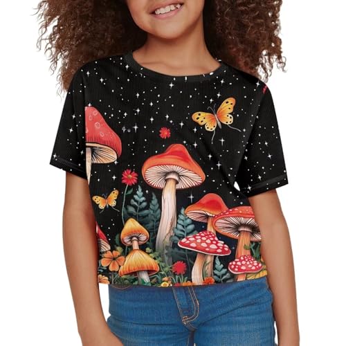 Image of Kids T Shirt Short Sleeve Crop Tops for Girls Summer Clothes Pullover Tees Shirt 5-14
