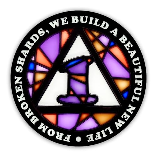 Image of Stained Glass 1 Year AA Chip Sobriety Coin Medallion, Fragments to Freedom Alcoholics Anonymous Addiction Recovery Anniversary Token, Inspirational Sober Gifts for Men and Women by the Token Shop
