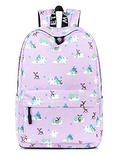 Leaper Deer Laptop Backpack Travel Bag School Backpack Girls Daypack Purple