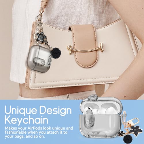 Image of for AirPods Pro 3 Case 2025 with Safety Lock,Clear Black | Clear Case with Phone Stand & Cleaner Kit,Cute Floral Chain for Women Girls,Soft TPU Protective Cover,Shockproof