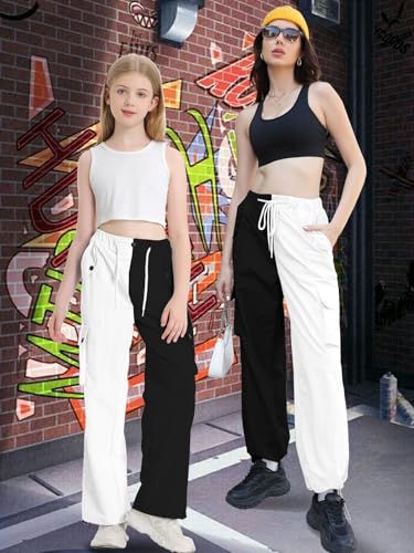 Image of Cromoncent Cargo Pants Girls & Women Parachute Pants Y2K Baggy Rave Clothes Waterproof with Pockets, 6 Years - 3XL