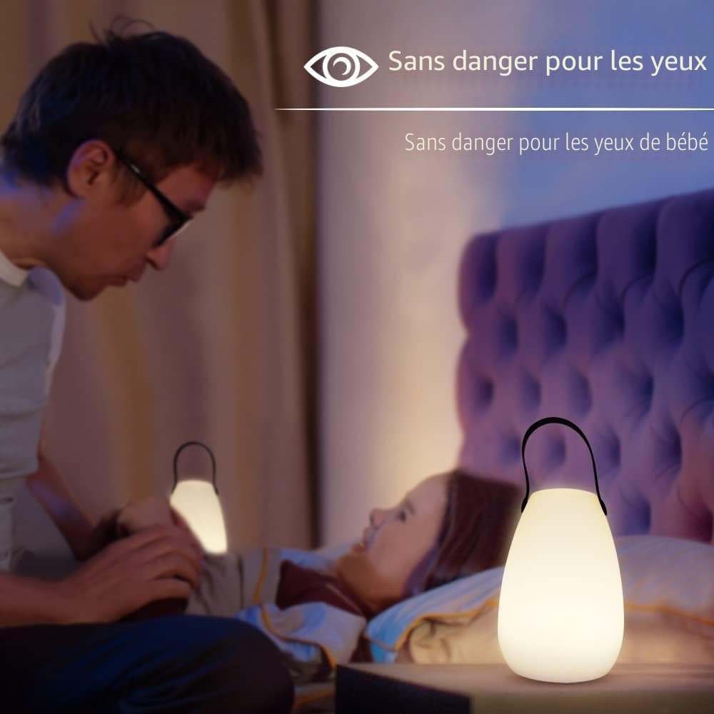 FUYO Lampe de Table Extérieure Rechargeable LED 8 Couleurs Dimmable Lampe de Table Sans Fil avec Télécommande, 4 Niveaux d'intensité Variable, IP44 étanche pour Chambre Jardin Patio