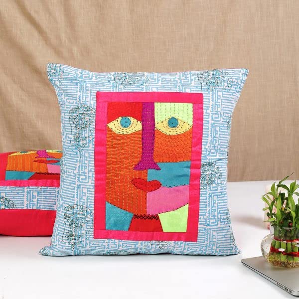 INDHA Cotton Hand Block Printed Cushion Covers. 18X18 Cushion Covers, Patchwork Cushion Covers, Handmade Cushions Cover