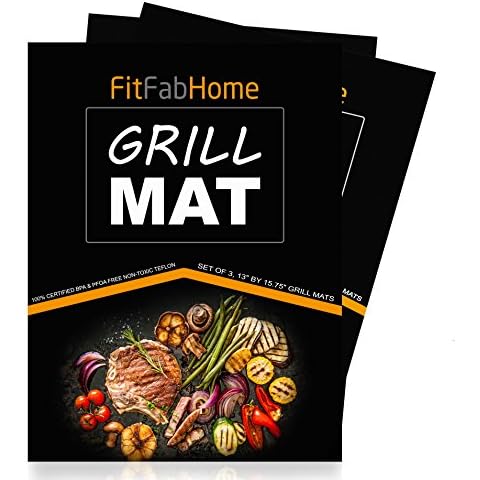 FitFabHome 3 Pack Premium Grill Mats | 100% Certified BPA & PFOA Free | Reusable,Non-Stick Teflon | for Gas, Charcoal, Electric, Smokers | Works as Baking Mat, Pan Liner Cover