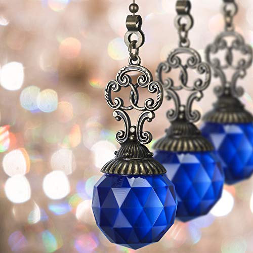 Image of Hicarer 4 Pcs ceiling fan pull chain Crystal pulls String,Blue