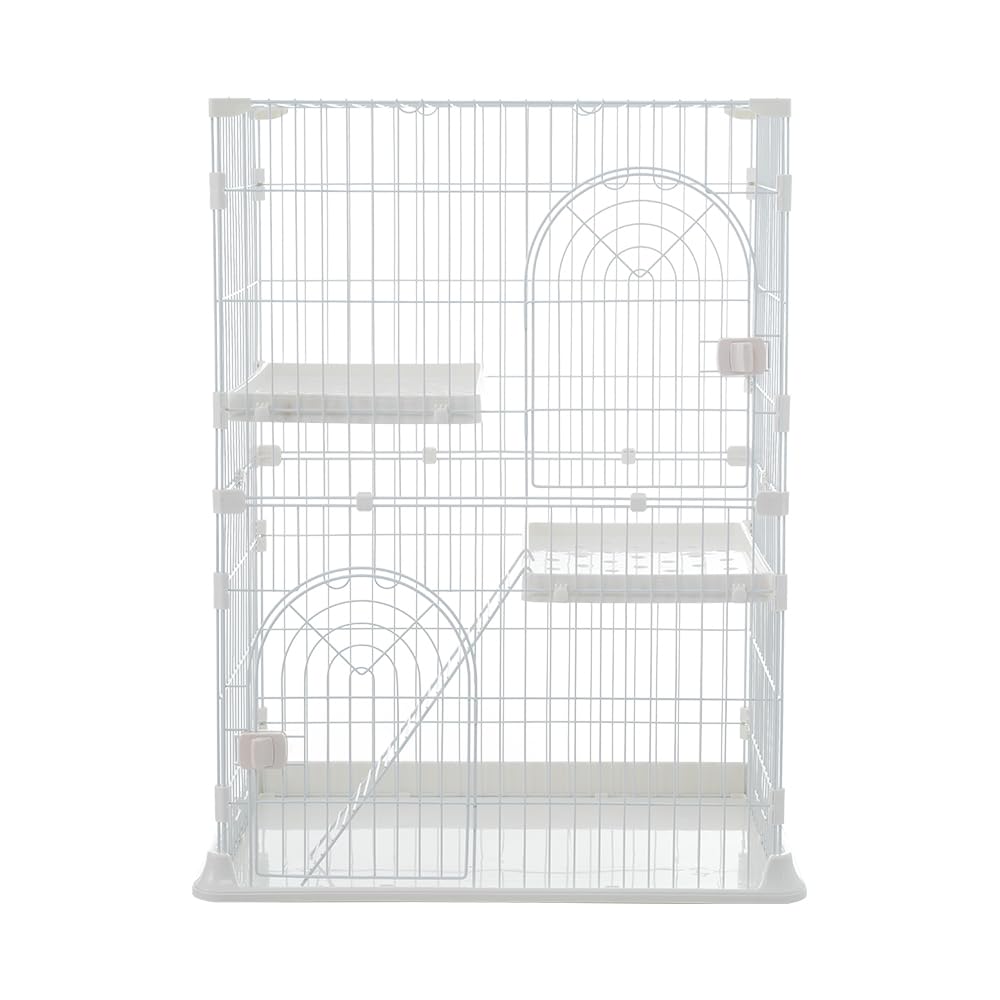 ホワイト】キャットケージ 2段 おしゃれ多段 留守番 保護 脱走防止