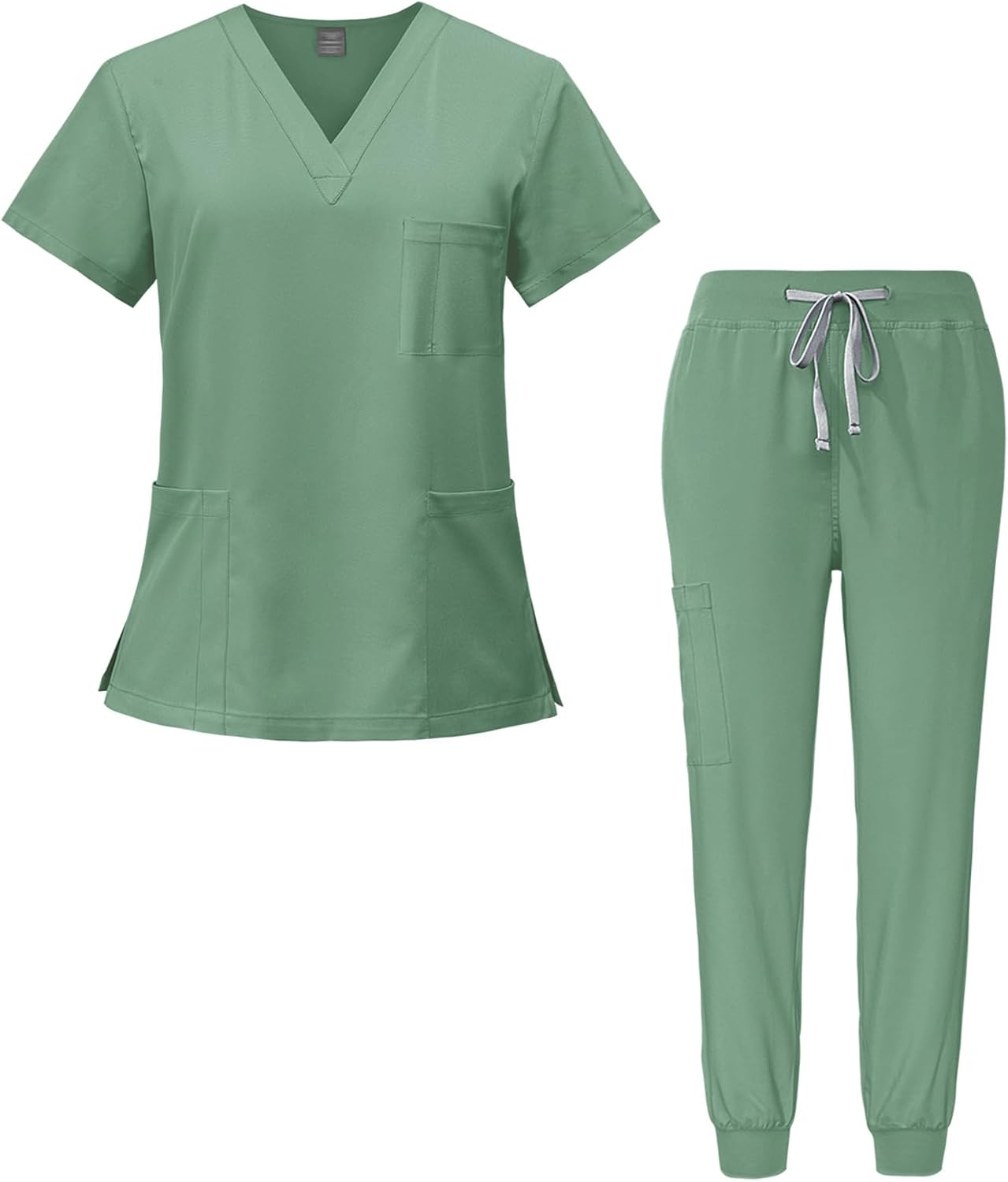 Meichoon Medical Overalls Suit V-neck Short-sleeved Top with 3 Pockets Slim Pants Quick-drying Unisex DK05