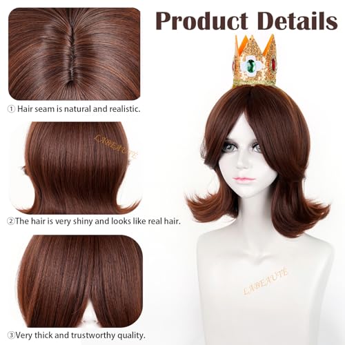 Image of LABEAUTE Brown Princess Cosplay Wig for Women, Short Flipped 60's 70's Retro Synthetic Wig Heat Resistant Pre-Styled Costume Hair for Halloween Anime Convention Party Dress Up