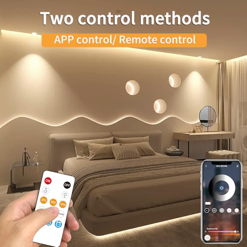 Image of 32.8ft COB LED Strip Lights 3000K Warm White Dimmable DC 24V Flexible LED Tape Light for Bedroom, with Remote and app Control LED Light Strip,for DIY Home Decoration