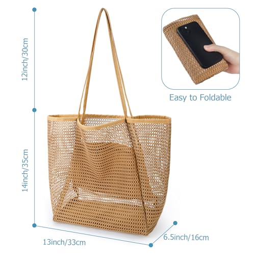Image of Iioscre Beach Bag for Women, Causal Hobo Bag with Zipper Inner Pocket, Foldable Mesh Dive Duffle Bag for Vacation Essentials