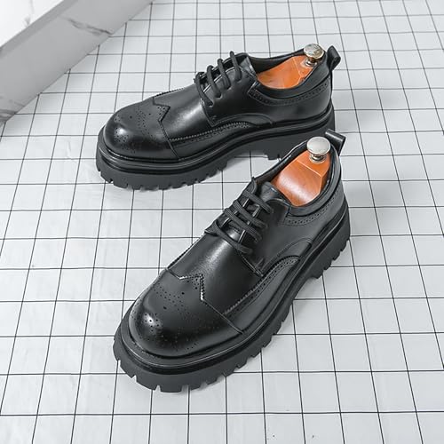 Men's Leather Wingtip Brogue Platform Oxfords Fashion Round Toe Lace Up Lug Sole Derby Shoes Comfort Business Formal Dress Shoes2