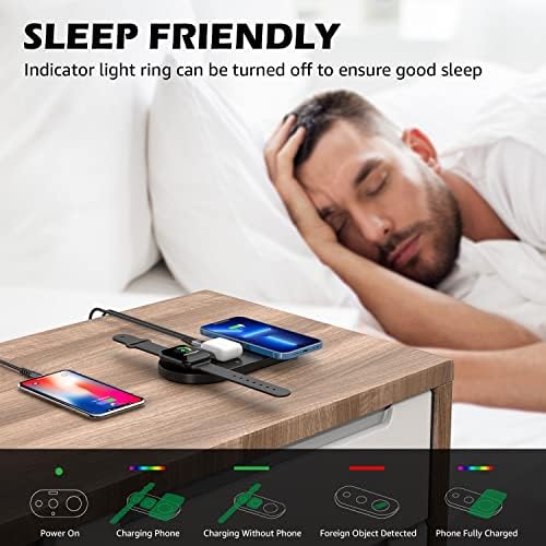 Minthouz 4 in 1 Wireless Charger, 18W Fast Wireless Charging Station for iPhone 13/12/11/XR/X/8 Series, Samsung Galaxy, Wireless Charger Pad Compatible with Apple Watch, AirPods (with 1 USB C-A Cable)