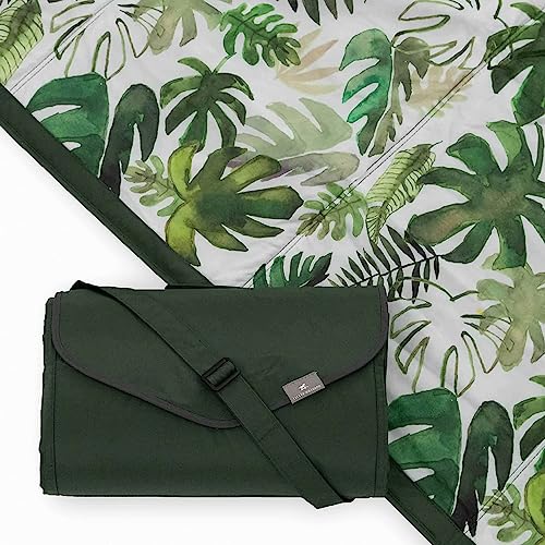 Image of Little Unicorn – Tropical Leaf Outdoor Blanket | 100% Polyester | Water Resistant | Simple Clean | Wipeable Material | Easy to Carry | Babies and Toddlers | Machine Washable | 5’ x 7’