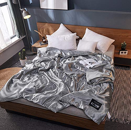 Riuulity Edredón de Verano Ice Silk, Edredón Fresco y Gris, Seda Transpirable, Color Gris (200 * 230cm)