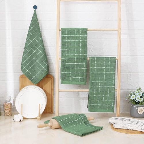 Image of Homaxy 100% Cotton Terry Kitchen Towels, 18 Pack, Grass Green | Ultra Soft and Absorbent Dish Towels for Kitchen, Suitable for Drying and Washing Dishes