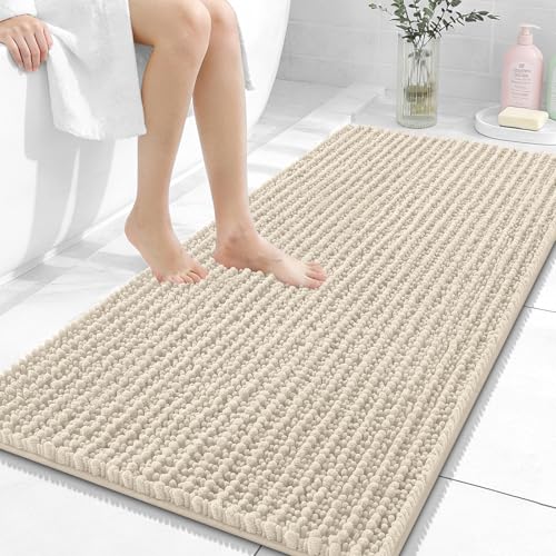 Image of OLANLY Long Bathroom Rugs Runner 47x24, Thick Soft and Absorbent Chenille Bath Mat, Non-Slip, Machine Washable Quick Dry Bath Rugs for Tub Shower Floor, Home Decor Accessories, Sand