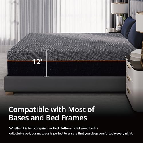 Image of EGOHOME 12 Inch Cal King Memory Foam Mattress for Back Pain, Cooling Copper Gel Bed in a Box, Foam Made in USA, CertiPUR-US Certified, Therapeutic Medium Firm, 72x84x12 Black
