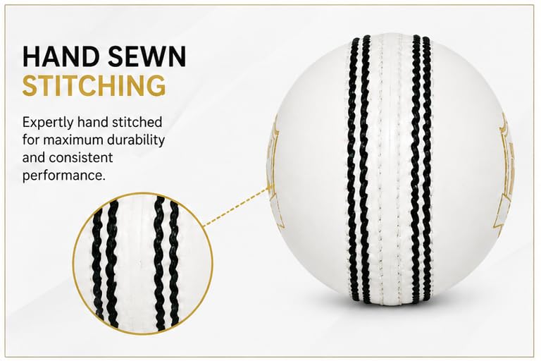 Image of R S Professional White Test 4 Piece Cricket Leather Ball Power Series Hand Stitched Ideal for T20, ODI & Test Matches (3, White)