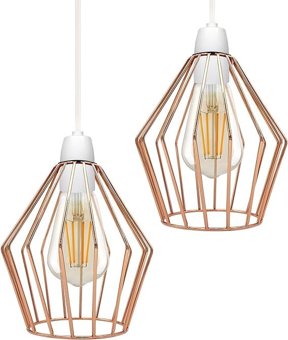 2 Pack of Metal Wire cage Lampshade, Vintage Industrial Cage Chandelier Lamp Shade Wall Lamp Ceiling Wire cage for Kitchen, Living Room, hallways (Rose Gold 2pk) — image 1