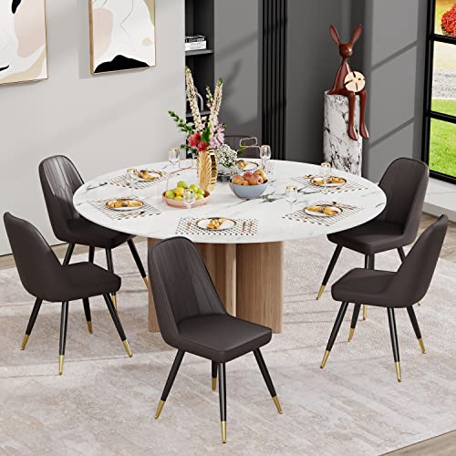 Alunaune Modern Dining Chairs Set Of 2 Upholstered Kitchen Chairs Accent Chair, Mid Century Armless Leisure Chair Living Room Faux Suede Desk Side Chair With Gold Metal Legs-Dark Brown #TOP3