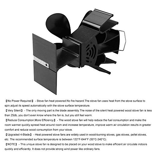 KOBSAINF Heat Powered Stove Fan Wood Burner Fan 4 Blades Heat Powered Fireplace Fan for Gas/Pellet/Wood Log Burner Fireplace