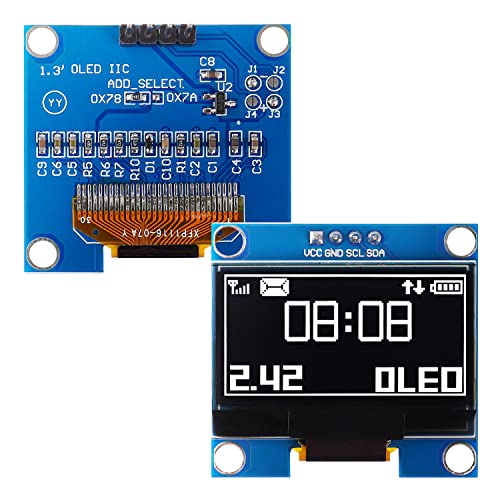 HUAREW Módulo de pantalla OLED de 1,3 pulgadas, interfaz IIC I2C, controlador SH1106, módulo de visualización de pantalla de 128 x 64 píxeles, compatible con Arduino y Raspberry Pi