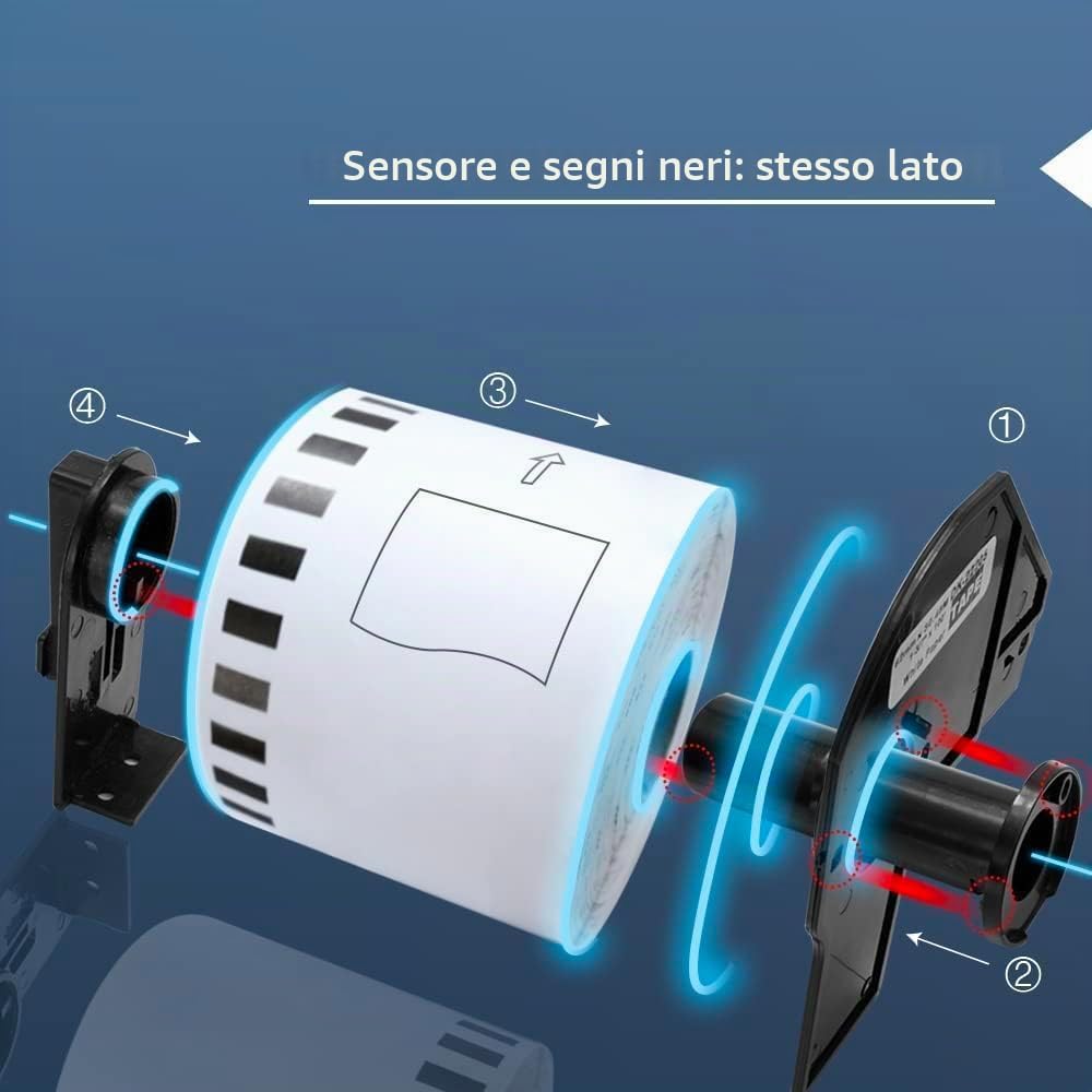 BETCKEY - 10 Rotoli DK-22205 Etichette a Lunghezza Continua Compatibile con Brother, 62mm x 30.48m, 10 Etichette per Stampanti di Etichette Brother QL