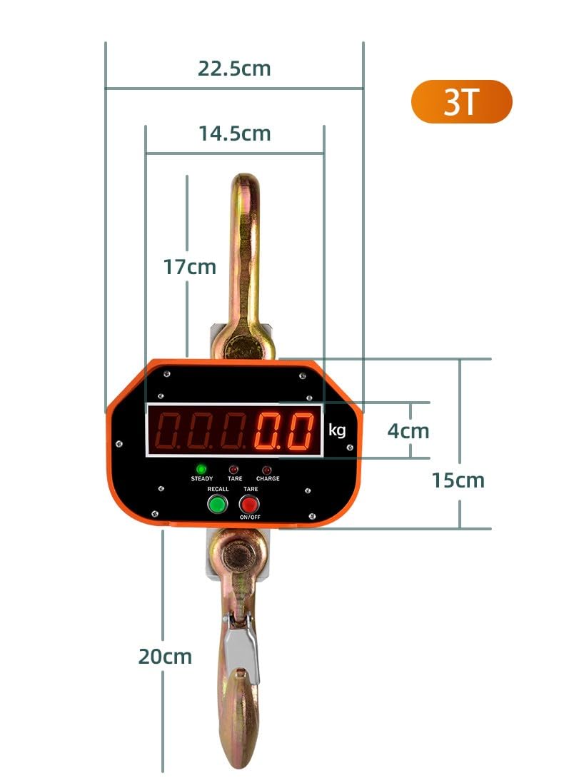 HDWR wagPRO-H3000 Kranwaage 3 t mit Fernbedienung, wiederaufladbar | Schwerlast-Hängewaage, Netz- und Akkubetrieb, Einheitenwechsel, Genauigkeit 1000 g
