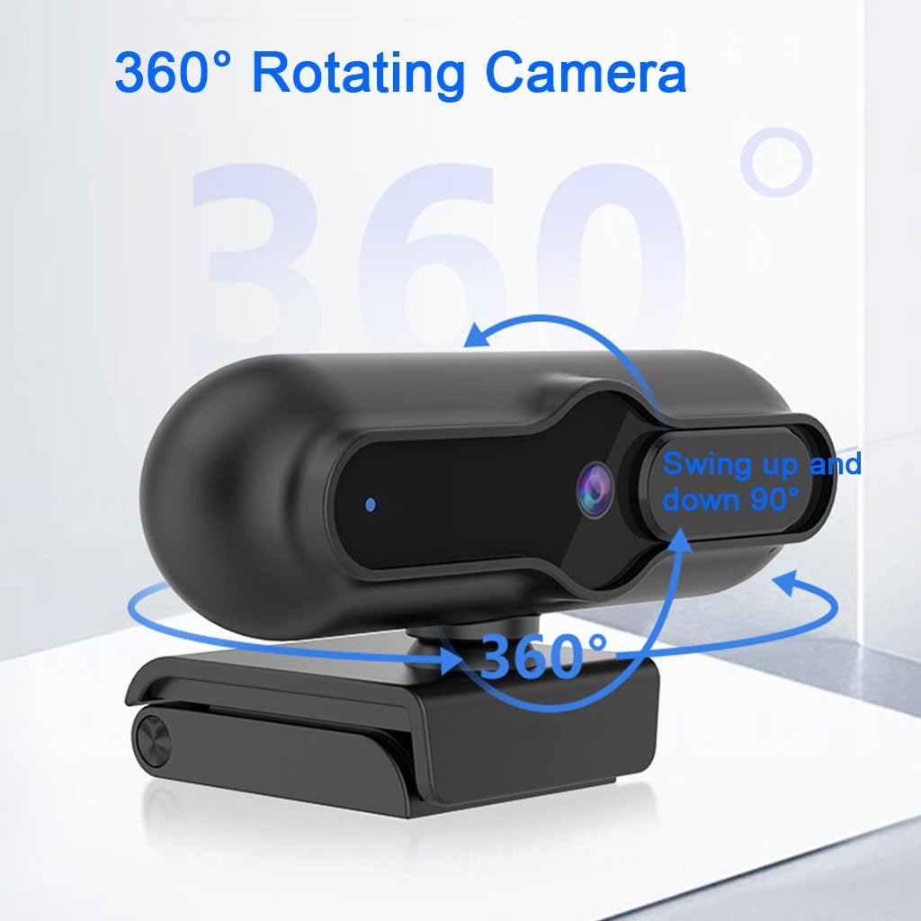 LEIYTFE Cámara De Ordenador USB con Micrófono Y Cubierta De Privacidad, 4K Webcam para La Transmisión, Clase En Línea Webcam para Videoconferencia, Diseño De Enfoque Automático Y Rotación(4K)