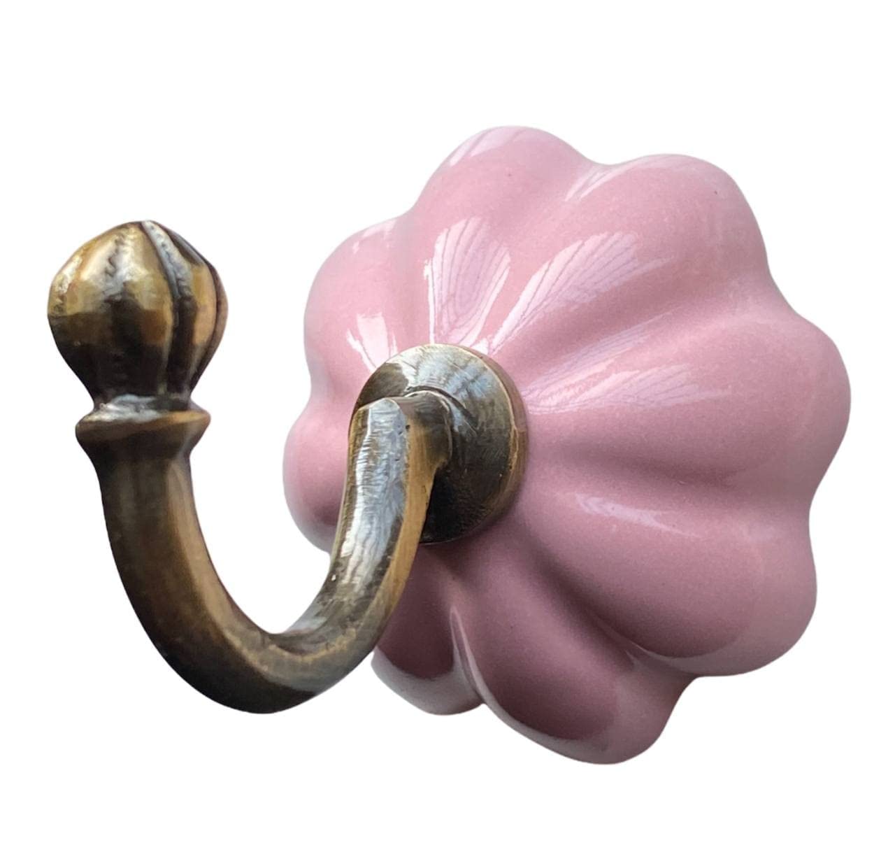 Maison Belle Ceramic Metal Wall Hook Hanging Clothes Hat Coat Robe Hangers Metal Hook Door Hook Wall Mounted Single Hook Hanger - Gold Antique (Size 3.5 Inch) Pack of 2 (Pink)-image-34