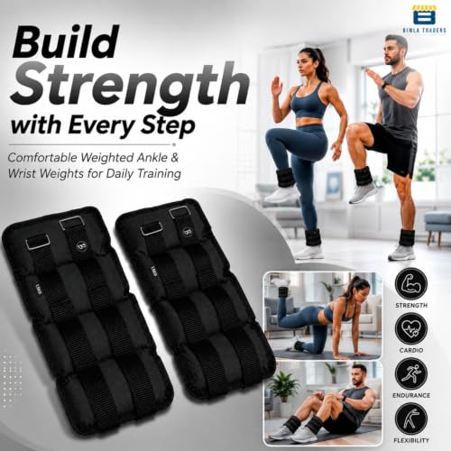 Image of Btag Solid Neoprene Ankle & Wrist Weights (1.5 kg x 2 Pcs) | Adjustable Strap | Unisex Leg & Arm Weight Cuffs for Gym, Workout & Training (Balck)