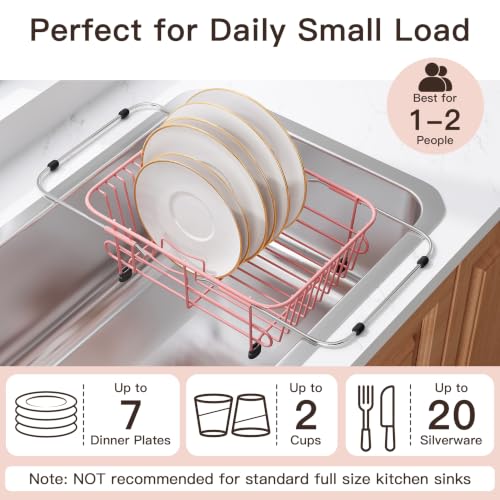 Image of JASIWAY Pink Dish Drying Rack in Sink with Utensil Holder, RV, Apartment