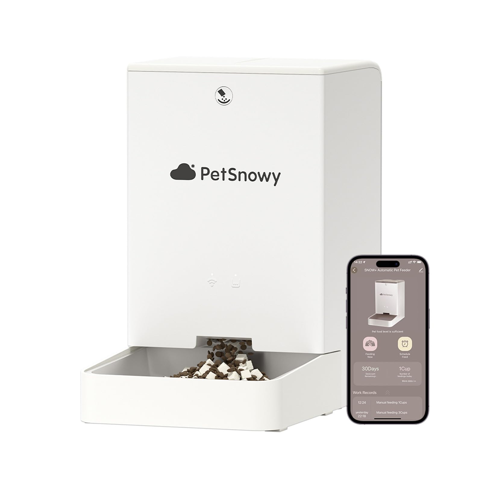 PetSnowy Snow+ Cat Feeder, 4L Automatic Feeder for Cats and Dogs, WiFi Automatic Cat Feeder with App Control, Dual Power Supply, 3 Fresh Locks, 1-10 Meals/Day (Cream)