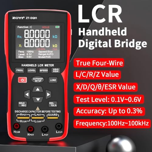 Image of SKYKING LCR-Q Digital Bridge Tester Meter - Portable Handheld L /C /R /Z LCR Meter, Auto Component ID, 100 Hz-100 kHz Test Frequencies, 0.3% Accuracy, TFT Display, USB-C Charging