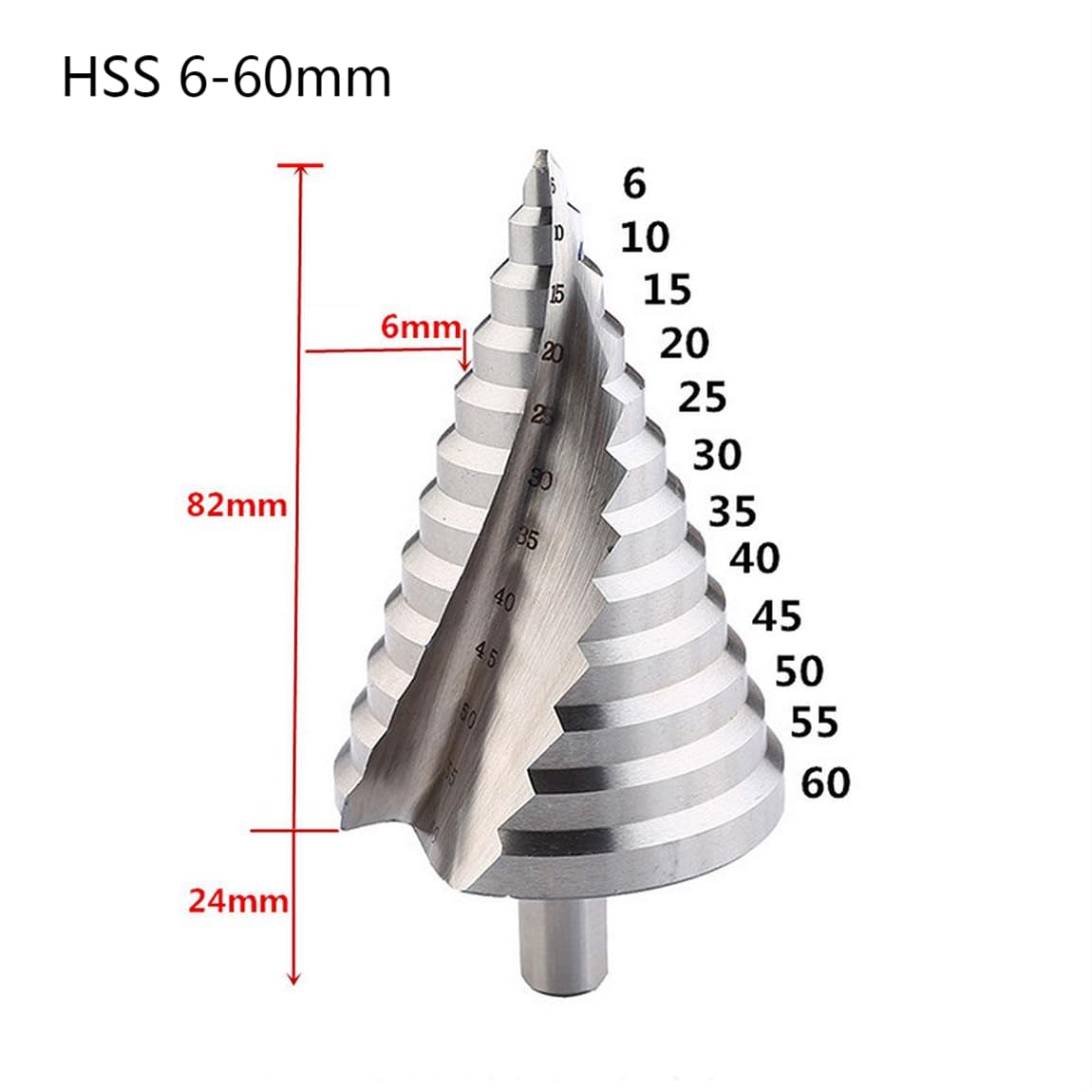 Wiertła do metalu, wiertło stopniowe z rowkiem spiralnym, 1 szt. 6-60mm 4241 wiertło stożkowe stopniowe z chwytem okrągłym, drewno, drewno, chwyt okrągły