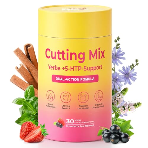 BOSNETHUINH Cutting Mix Drink Satiety & Metabolism Support | Berberine Chromium FOS Yerba Mate & 5-HTP | Gut Health & Energy | Sugar-Free Vegan Non-GMO | Strawberry Aa | 30 Sticks