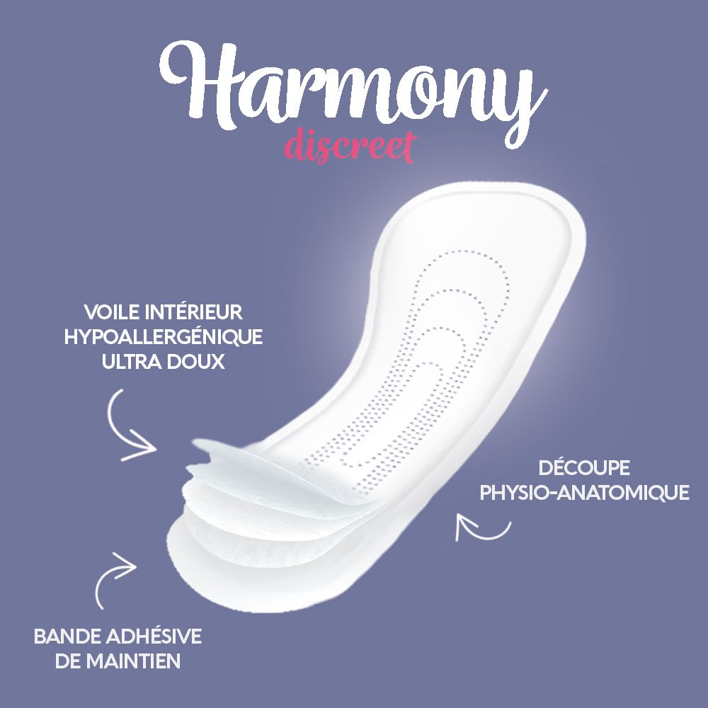 40 Serviettes Hygiéniques Incontinence Femme - Protection Urinaire Femme - Serviette Post Accouchement - Absorbante & Anti-Odeur - Fabriqué en France - 6 Gouttes - Pack 1 mois - Harmony Discreet
