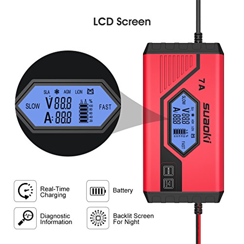 SUAOKI Smart Battery Charger/Portable Battery Maintainer Waterproof 12V 7A/3.5A Fully Automatic Trickle Charger for Car Truck Motorcycle Boat RV Lawn Mower SLA Wet MF GEL AGM 12V LiON Battery（ICS7+） - Thumbnail 2