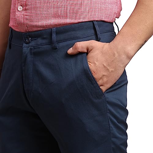 Image of Colorplus Men's Pure Cotton Solid Piece Dyed Pattern Contemporary Fit Flat Front Casual Trouser