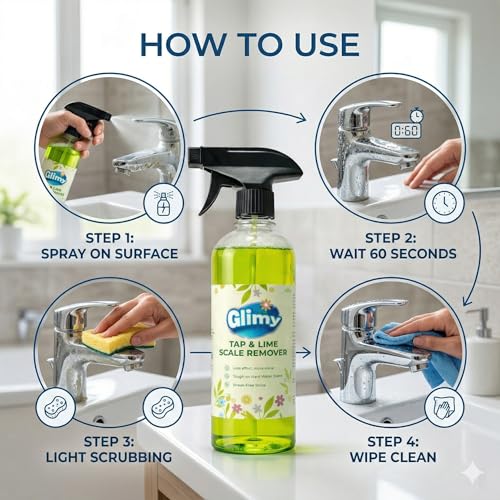 Image of Tap Cleaner & Limescale Remover Spray Pack of 2 x 500 ml | Hard Water Stain Cleaner for Bathroom | Removes Limescale, Soap Scum & Rust Marks | Streak-Free Shine, Multi-Surface Cleaning Spray
