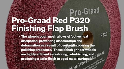 Image of 10 inch x 1 inch x 1-1 /4 inch Red Bench Grinder Polishing Wheel Flap Brush, 320 Grit, Tight Weave, Great for refurb of Golf Clubs and Metal, Non-Woven Wheel for Copper, Metal, Finishing, and Burnishing