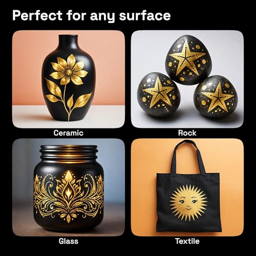 Image of ARTISTRO 5 Gold Paint Pen for Rock, Glass, Ceramic, Wood, Tire, Fabric, Metal, Canvas, Marking, Painting - Set of 5 Acrylic Paint Markers Water-based - Different Tips