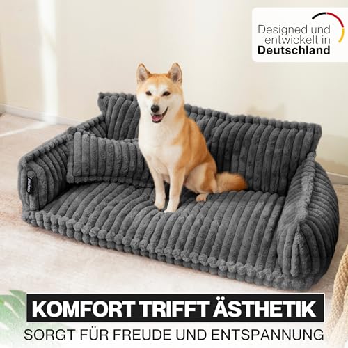 noviclass® Hundesofa Chaffar Hundebett | Orthopädische Matratze | Moderner Stil | Cord-Design Größen (Kohle, XL (120cm))