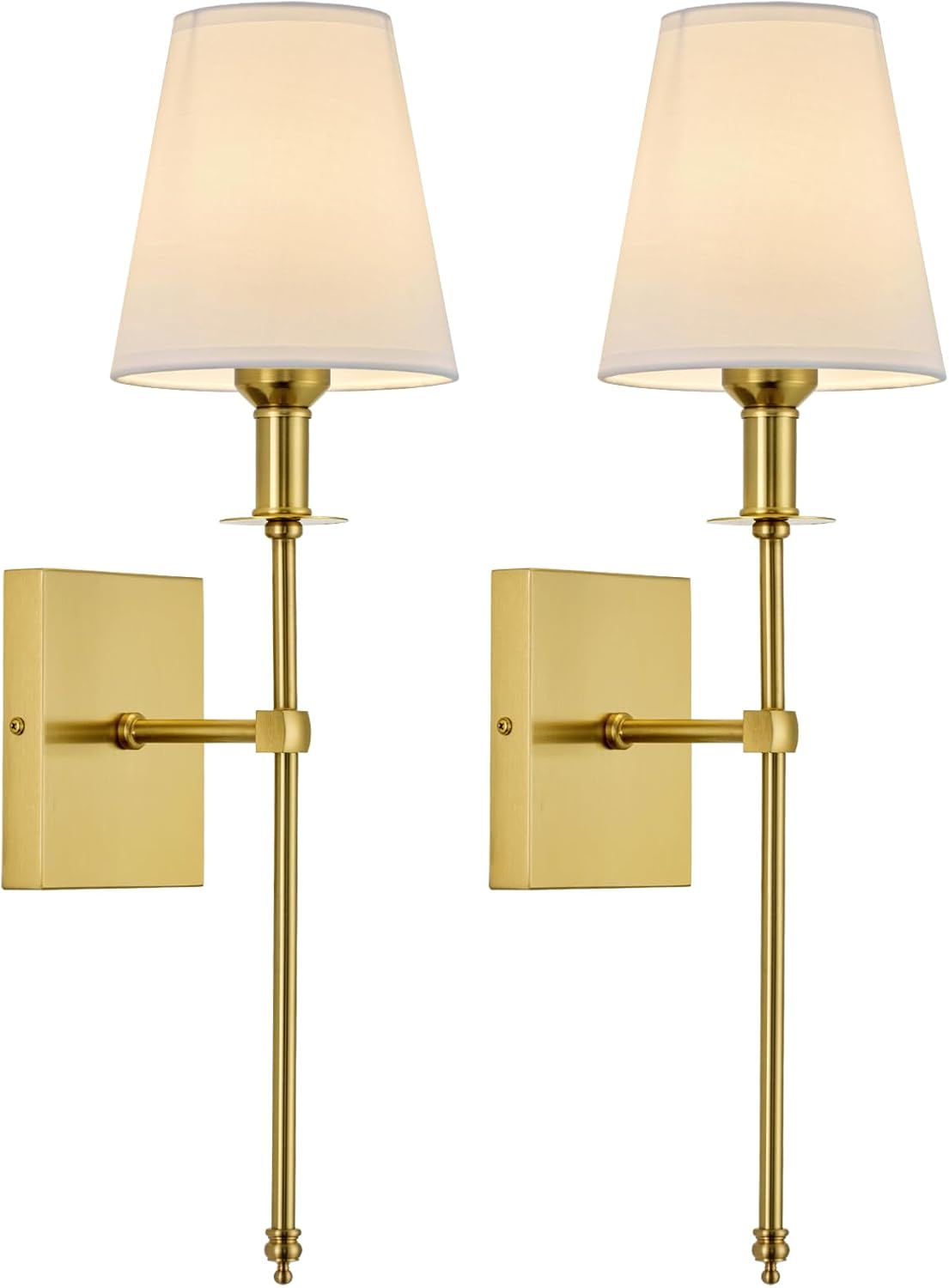PASSICA DECOR Wall Sconces Set of 2, Hardwired Gold Sconces Wall Lighting, Vintage Wall Lamps with Fabric Shade for Bathroom, Bedroom, Hallway, Living Room
